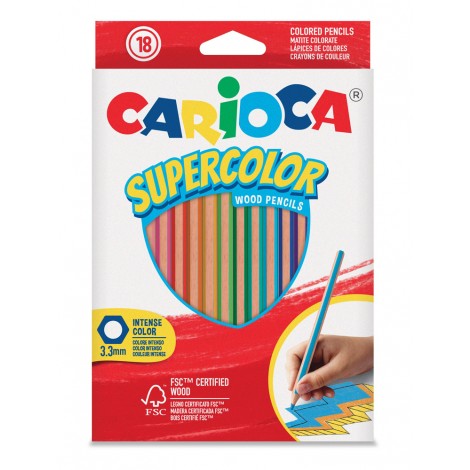 Astuccio con 18 matite colorate in legno, colori brillanti e lavabili, mina 3,3mm resistente alla caduta
