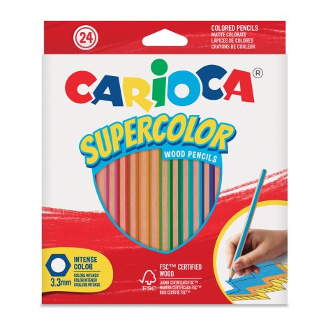 Astuccio con 24 matite colorate in legno, colori brillanti e lavabili, mina 3,3mm resistente alla caduta