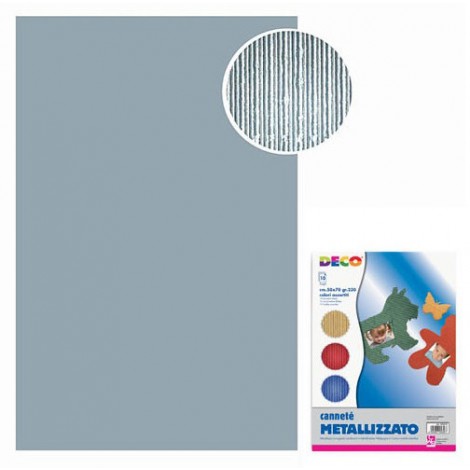 Cartoncino canneté ondulato, metallizzato, 50x70cm, 10 fogli colore argento
