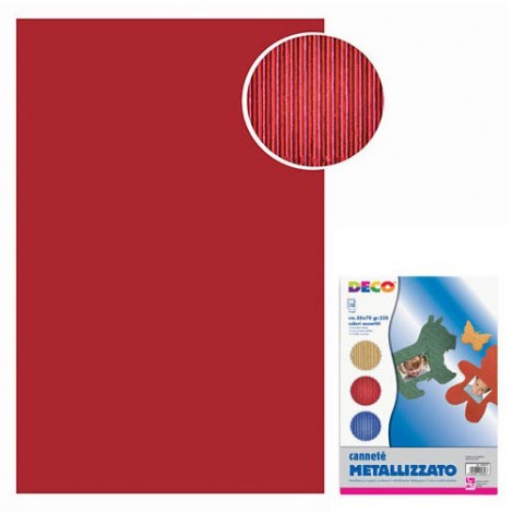 Cartoncino canneté ondulato, metallizzato, 50x70cm, 10 fogli colore rosso