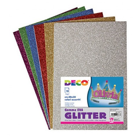 Gomma CREPP glitterata 10fg 20x30cm colori assortiti
