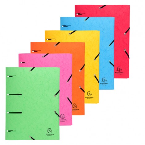 Cartellina a 3 lembi perforati con elastico angolare, formato 24x32cm, cartone 375gr. Prezzo singolo, ord. minimo 25pz