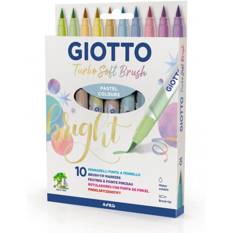 Astuccio con 10 pennarelli, inchiostro a base d`acqua, punta in pennello flessibile, colori pastello