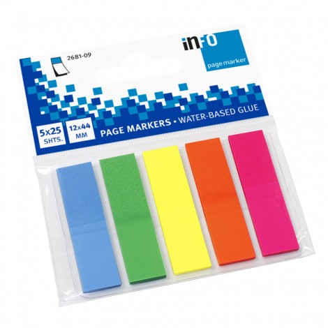 Segnapagina con adesivo a base acqua privo di solventi - blocchetto 25 foglietti, 5 blocchetti su supporto trasparente con clip, in blister 12x50mm