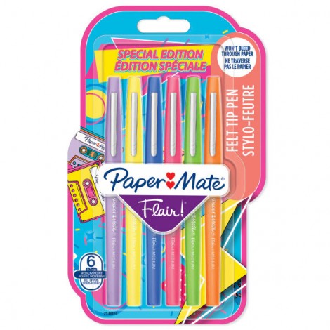 Penna Flair Retro con punta in feltro e inchiostro a base d`acqua colori assortiti - 6pz