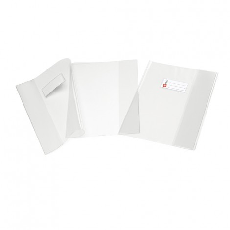 Supercristallo - Foderina per maxiquaderni senza alette - In PVC con 2 tasche per inserimento quaderno e finestrino con etichetta, finitura liscia, 200my colore trasparente - Prezzo singolo, ord. minimo 10pz