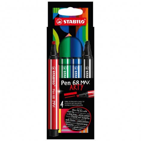 Pennarelli PEN 68 MAX - Pennarello con punta a scalpello per linee decise e precise, inchiostro a base d`acqua ideale per effetti acquerello colori assortiti