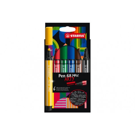 Pennarelli PEN 68 MAX - Pennarello con punta a scalpello per linee decise e precise, inchiostro a base d`acqua ideale per effetti acquerello colori assortiti