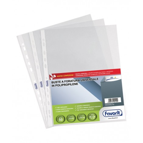 Favorit Buste in PPL forate, finitura liscia, formato utile 22x30cm, confezione da 50pz