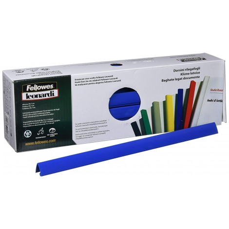 Fellowes Dorsini rilegafogli in plastica - Dorsini per rilegatura senza macchine, estremita` arrotondate, formato A4, rilega fino a 110 fogli dorso 16mm colore blu
