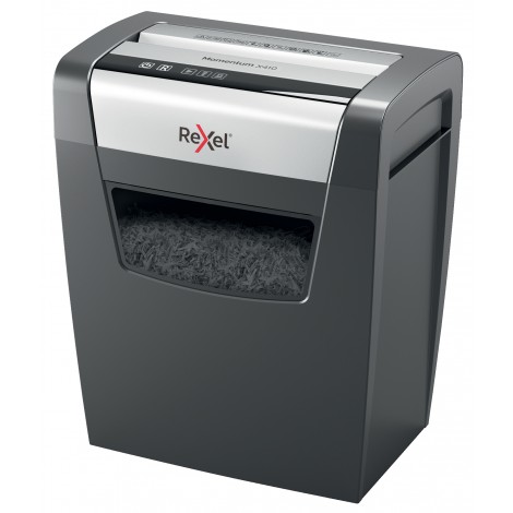 Rexel Momentum X410 - Distruggidocumenti taglio a frammenti 4x28mm, distrugge clip e punti metallici, sicurezza P4