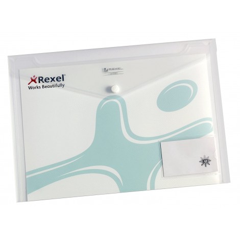 Rexel Busta con bottone Ice, con portabiglietti da visita A4 - 21x29,7cm Busta in PPL con bottone e portabiglietto da visita, formato utile 21x29,7cm, finitura opoca, confezione da 5pz