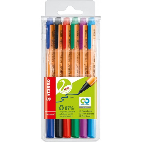 Stabilo Green point - Penna punta in fibra, fusto in materiale riciclato al 98% tratto 0,8mm colori assortiti - Prezzo singolo, ord. minimo 10pz