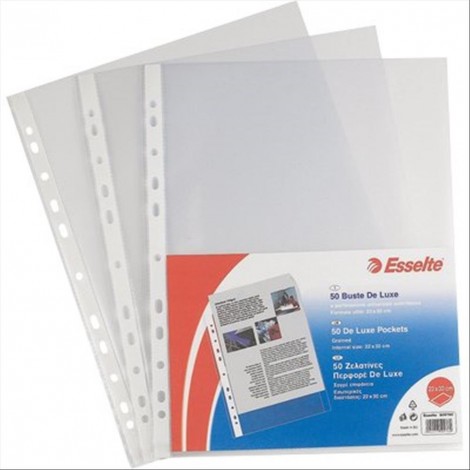 Esselte Deluxe - Buste in PPL forate, finitura liscia, formato utile 22x30cm, alto spessore, confezione da 100pz