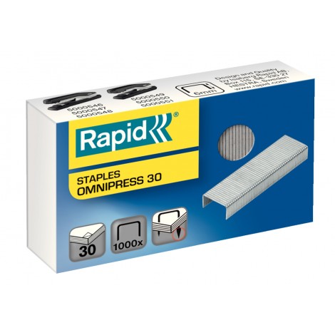 Rapid Omnipress 30 - Punti per cucitrici Omnipress - Scatola 1000 punti in filo metallico robusto, lunghezza gamba 6mm per cucire fino a 30 fogli - Prezzo singolo, ord. minimo 10pz