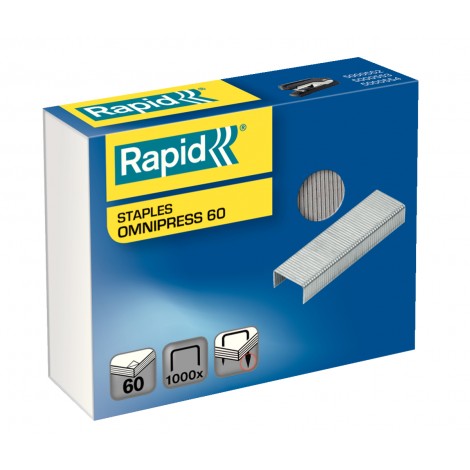 Rapid Omnipress 60 - Punti per cucitrici Omnipress - Scatola 1000 punti in filo metallico robusto, lunghezza gamba 8,5mm per cucire fino a 60 fogli - Prezzo singolo, ord. minimo 5pz