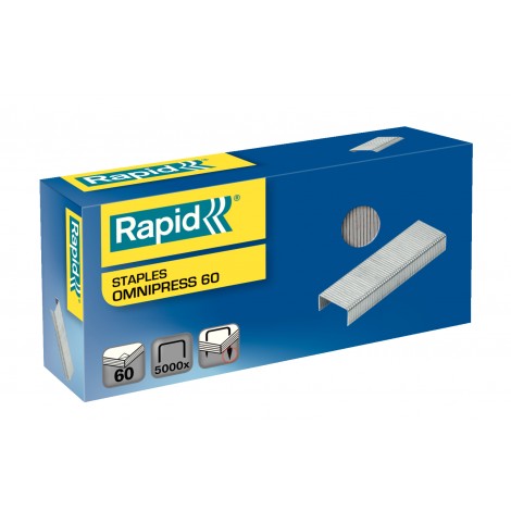 Rapid Omnipress 60 - Punti per cucitrici Omnipress - Scatola 5000 punti in filo metallico robusto, lunghezza gamba 8,5mm per cucire fino a 60 fogli - 1pz