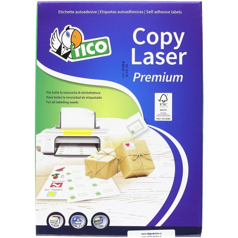Tico Etichette adesive in fogli A4 - Rettangolare - 140 etichette adesive permanenti con angoli tondi, (200x142mm), 147gr, 2 etichette per foglio - 70 fogli colore verde fluo