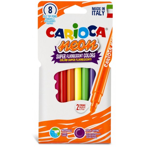 Astuccio pennarelli NEON - Pennarelli con inchiostro fluorescente e lavabile, punta conica per un doppio tratto, cappuccio ventilato 8pz