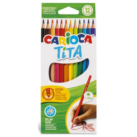 Astuccio pastelli TITA - Astuccio con 12 matite colorate in resina, colori brillanti e lavabili, mina 3mm resistente alla caduta, non si scheggia non si rompe
