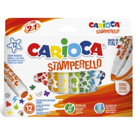 Astuccio pennarelli STAMPERELLO - Pennarelli doppia punta bloccata, conica e stampino, inchiostro lavabile atossico 12pz