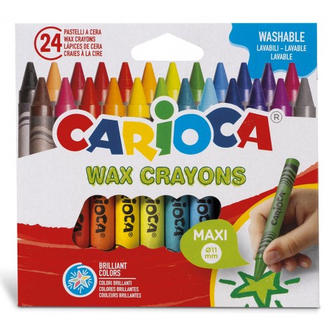 Pastelli a cera WAX CRAYON MAXI - Pastelli a cera maxi dai colori brillanti, facilmente lavabile e temperabile. Senza glutine