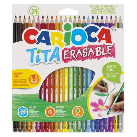 Astuccio pastelli TITA ERASABLE - Astuccio con 24 matite colorate in resina, colori brillanti, mina 3mm resistente alla caduta, non si scheggia non si rompe