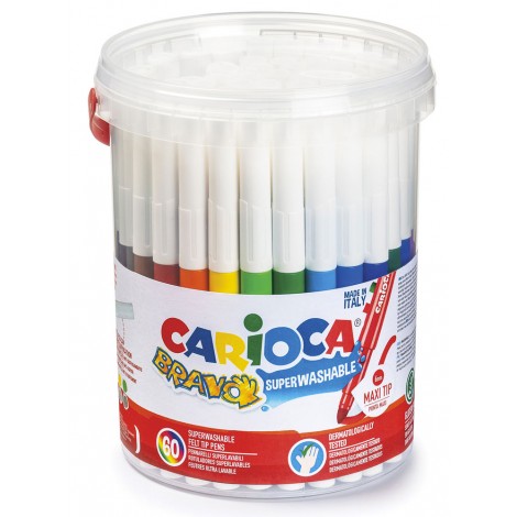 Barattolo pennarelli BRAVO - Pennarelli con punta maxi, inchiostro lavabile. dermatologicamente testato, senza glutine colori assortiti 60pz