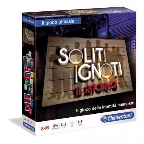 Soliti Ignoti - Il famoso programma TV prende vita in un divertente gioco da tavolo per tutta la famiglia! Contiene un tabellone con identità nascoste e carte "mestiere" da abbinare a ciascuna di queste... chi sarà il più bravo a svelarle tutte e vincere? Un gioco coinvolgente per lanciarsi in divertenti sfde con parenti e amici.