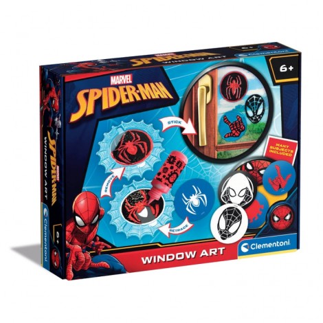 Spiderman Window Art - Un kit super creativo per realizzare fantastiche decorazioni da attaccare su ogni super?cie, per staccarle e riattaccarle tutte le volte che vuoi! Gli stampini in stile Marvel vengono riempiti con una speciale miscela di colla vinilica e colori, per creare disegni dagli e?etti unici e originali! Grazie ai pratici contenitori con beccuccio li potrai realizzare con assoluta precisione e personalizzarli a tuo piacimento. Con i personaggi della Marvel preferiti dai bambini il gioco sarà ancora più coinvolgente per un divertimento che non ?nisce mai!