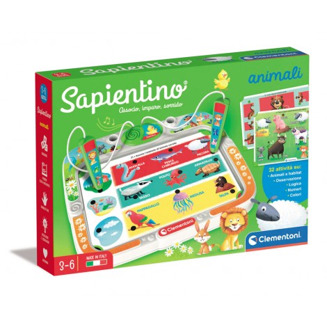 Sapientino - Animali e natura - Un banchetto e 16 schede educative con 32 attività, per conoscere la natura con i divertenti spinotti parlanti. Toccando con le penne i tondini neri sulle schede, Sapientino avvisa il bambino se l`associazione è giusta con delle divertenti voci. Le schede educative propongono tante domande organizzare a difficoltà crescente e sono semplici e intuitive anche per i più piccoli.