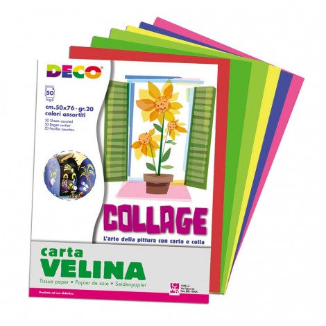 Deco Carta velina, 50x76cm, 25 fogli, carta semitrasparente per realizzare lavoretti che risaltano se esposti alla luce 10 colori assortiti