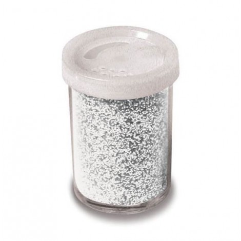 Glitter ARGENTO 25ml grana fine in pratico flacone che consente una doppia erogazione a cascata oppure graduale