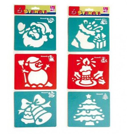 Set 6 stencil Natale figure assortite 14x15cm, lavabili e riutilizzabili
