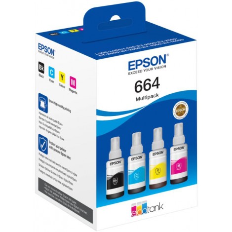 T6646 cartuccia multipack CMYK - Flacone inchiostro nero, ciano, magenta e giallo per ECOTANK L 300 (4x70ml) 1Conf.