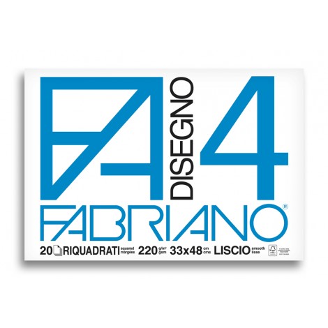 F4 - Album da disegno blocco FABRIANO 4, liscio squadrato, 20 fogli, 33x48cm
