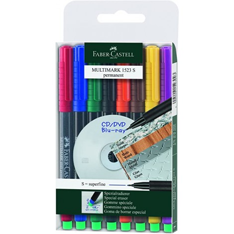 Multimark 1523 S - Marcatore permanente ideale per lucidi, cancellabile con la speciale gomma sul fondo colori assortiti - 8pz