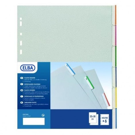 Favorit Divisori neutri in PPL 12 tasti personalizzabili con foratura universale, tasti in cartoncino con bordo colorato, formato A4 - 1pz
