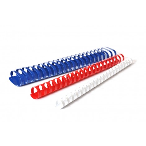 Dorsini plastici a spirale - Spirali per rilegatura formato A4, 21 anelli, sezione tonda, rilega 201-220 fogli dorso 25mm colore bianco