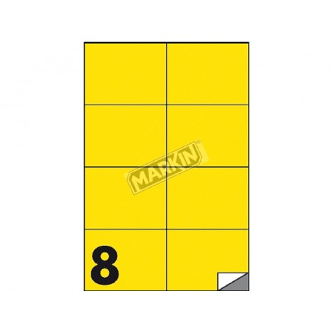 Etichette adesive in fogli A4 – Rettangolare – 200 etichette adesive permanenti (105mmx74.25mm), 8 etichette per foglio colore giallo - 100 fogli