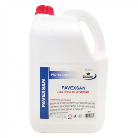 PAVEXSAN - Lava pavimenti con ipoclorito ad azione igienizzante - da DILUIRE, colore giallo ocra, profumazione felce, ph 8, concentrazione cloro 3.5%, per maioliche, marmi, gres, stoffe 5lt