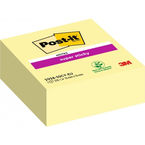 Foglietti post-it Cubi Super Sticky 2028-SSCY 76x76mm - Cubo di foglietti 2028-SSCY - 1pz