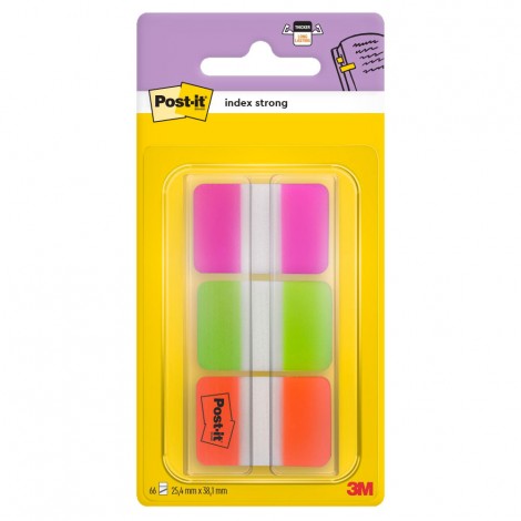 Segnapagina Post-it Index Strong 686 Medium 25,4x38,1mm - 198 segnapagina Srong 686-PGO (arancione, verde, viola) 3x66fg - 3pz