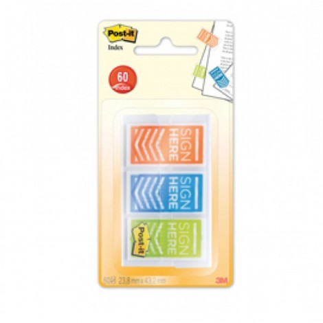 Post-It Index - Segnapagina - 60 segnapagina 682-SH-OBLEU (carancione, blu, lime) 23,8x43,2mm 3x20fg - 1pz
