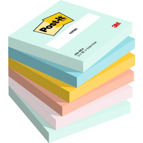 Foglietti post-it Colori Beachside 654 76x76mm (verde menta fresca, acqua, arancio papaya, giallo sole, rosa sale) - 6pz