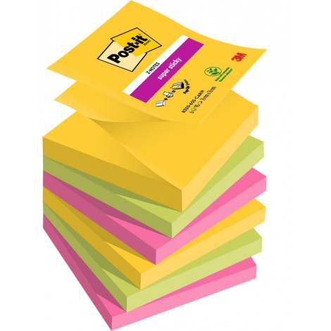 Foglietti post-it Super Sticky Foglietti Colorati R330-6SS Carnival 76x76mm (giallo sole, blu paradiso, verde lime, rosa power, arancio acceso) - 6pz