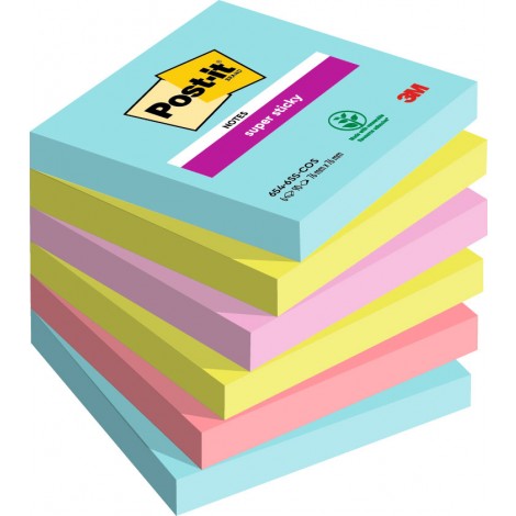 Foglietti post-it Super Sticky 654 Cosmic 76x76mm (acqua, verde acido, rosa tropicale, rosa guava) - 6pz
