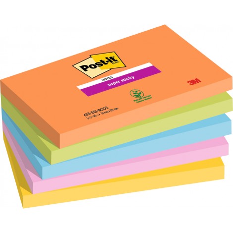 Foglietti post-it Super Sticky 622 Boost 76x76mm (arancio acceso, verde lime, blu paradiso, rosa tropicale, giallo sole) - 5pz