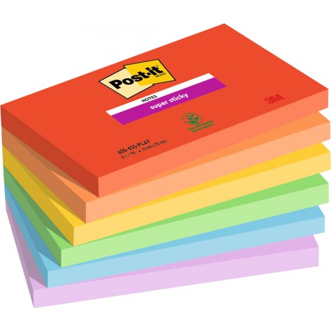 Foglietti post-it Super Sticky 622 Playful 76x76mm (rosso candy, arancio acceso, blu paradiso, giallo sole, verde trifoglio, violetto) - 6pz