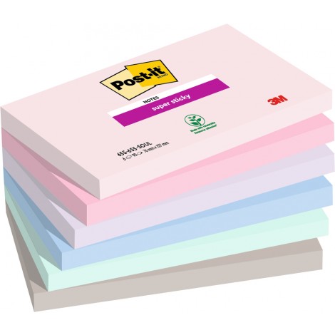 Foglietti post-it Super Sticky 655 Soulful 76x127mm (rosa sale, rosa fenicottero, lavanda, blu jeans, verde menta fresca, grigio pietra) - 6pz
